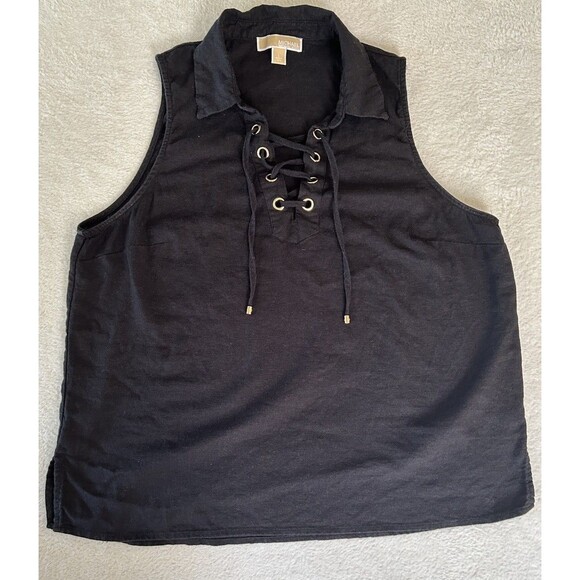 Michael Kors Sleeveless Linen Top Lace Up Grommets Whimsigoth Steampunk SzLarge - Picture 1 of 5